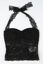 Ruched Tie Lace Slim Halter Top