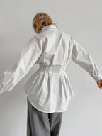 French Long Sleeve Waist-Tied Blouse