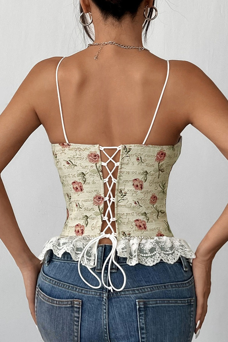 Floral Jacquard Lace Insert Slim Cami Top