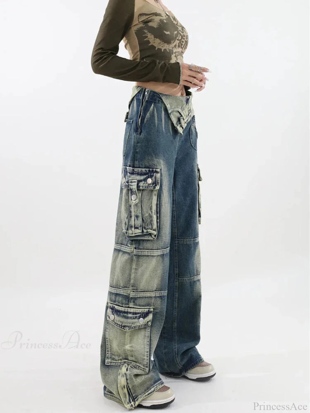 90S Dark Aesthetic Cargo Denim Pant