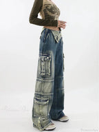 90S Dark Aesthetic Cargo Denim Pant