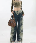 90S Dark Aesthetic Cargo Denim Pant