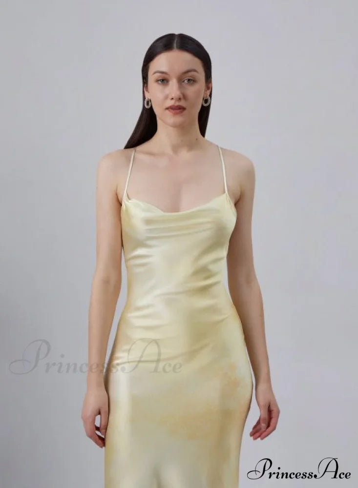 90S Forever Cowl Neck Graceful Maxi Silk Slip Dress
