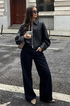 Loose Fit Matte Leather Short Jacket