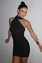 Sheer Tie Neck Bodycon Cocktail Dress
