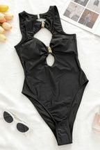 Solid Halter Push Up Black One Piece Swimwear