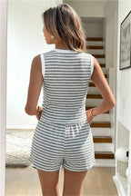 Striped Tie Front Short Two Piece Set
