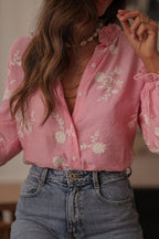 Long Sleeve Printed Lantern Blouse
