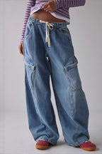 Street Tie Casual Loose Pocket Jeans