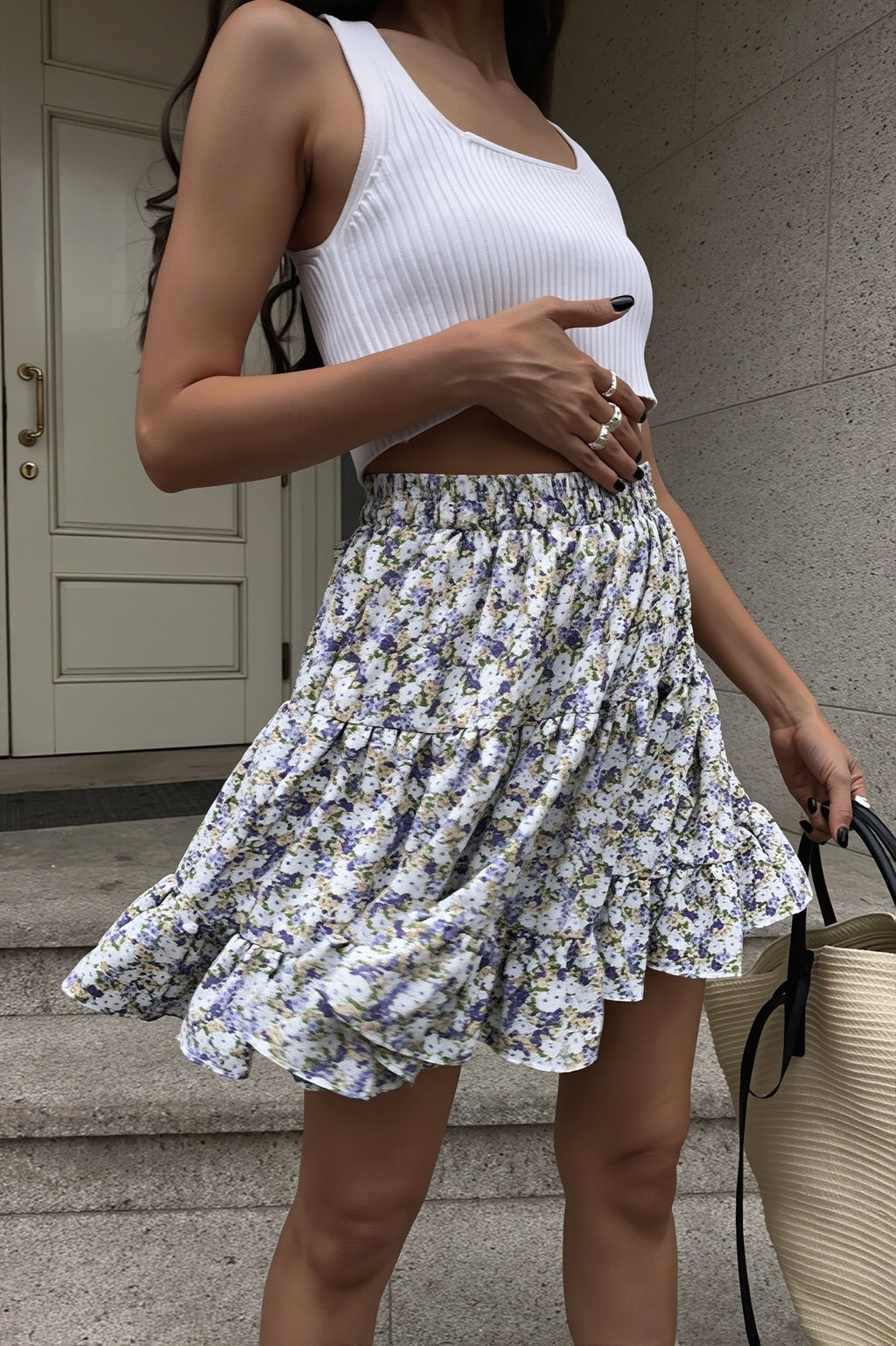 Boho Floral Patchwork High Waist Skirt