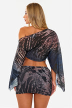 Tiger Print Mesh Off Shoulder Skirt Set