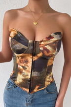 Color Block Backless Lace Up Boned Corset Blouse