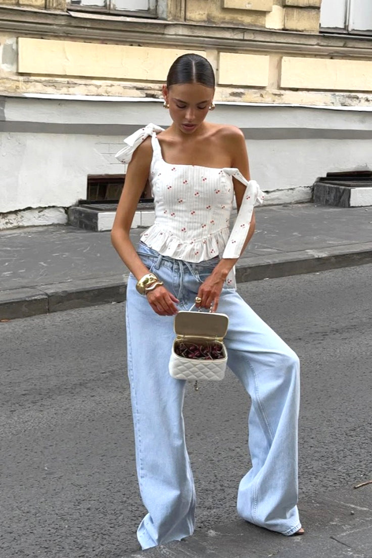 Floral Print Ruffle Tie Cami Top
