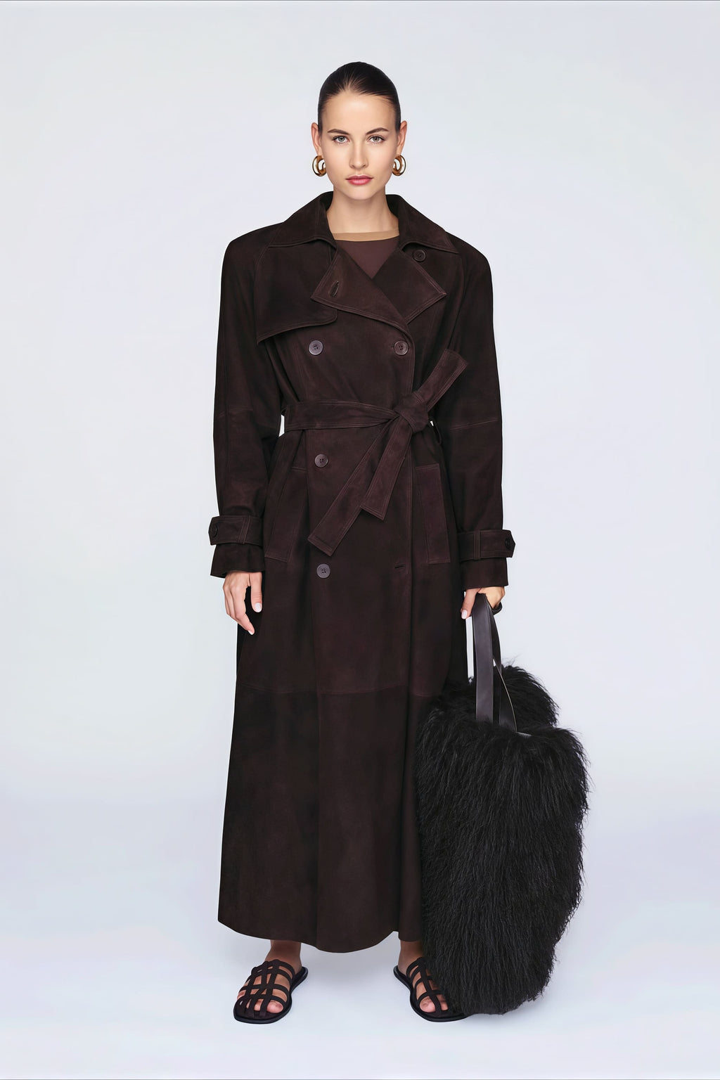 Double Breasted Tie Waist Long Elegant Overcoat