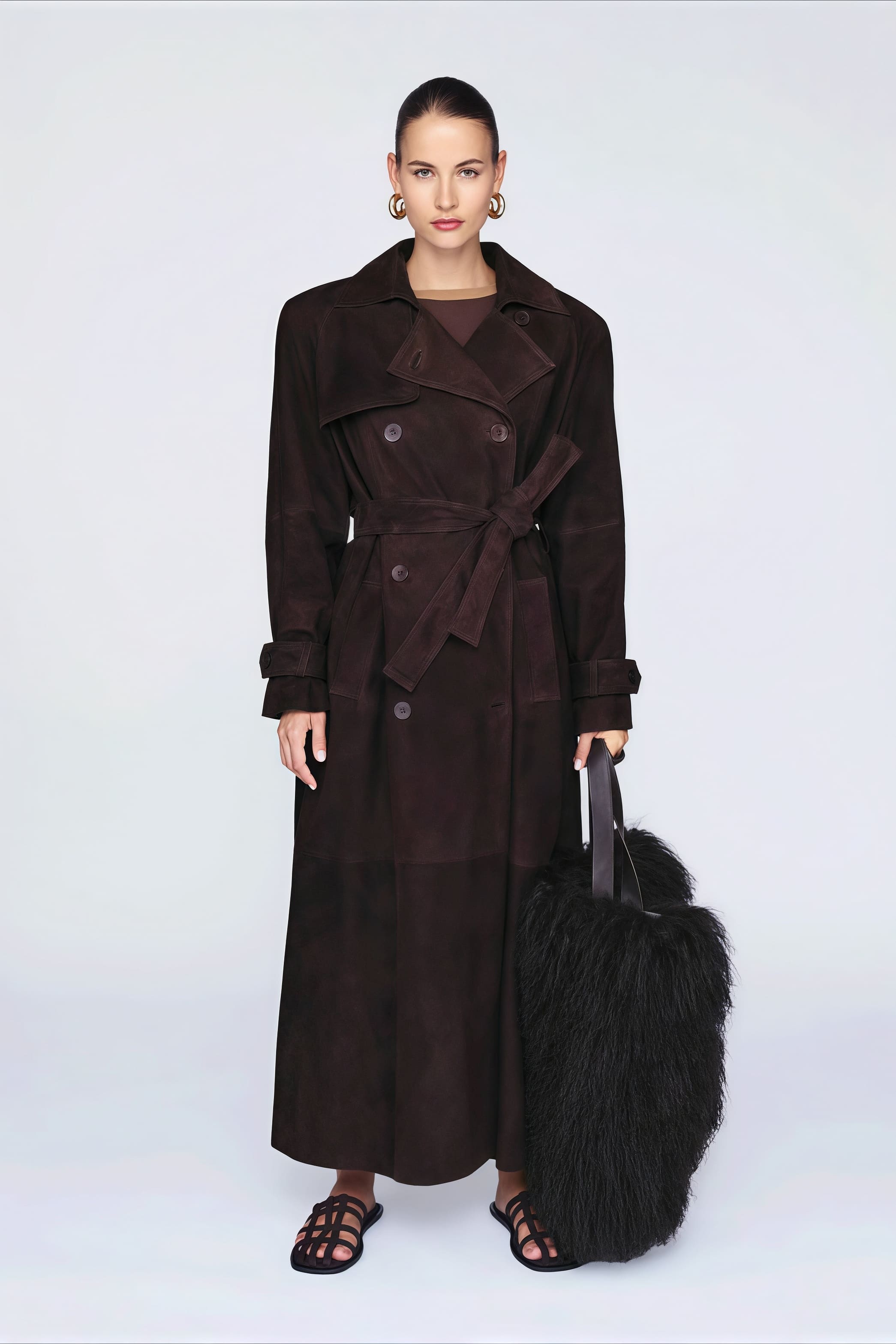 Double Breasted Tie Waist Long Elegant Overcoat