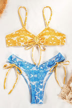 Color Print Halter Tie Back Bikini Sets