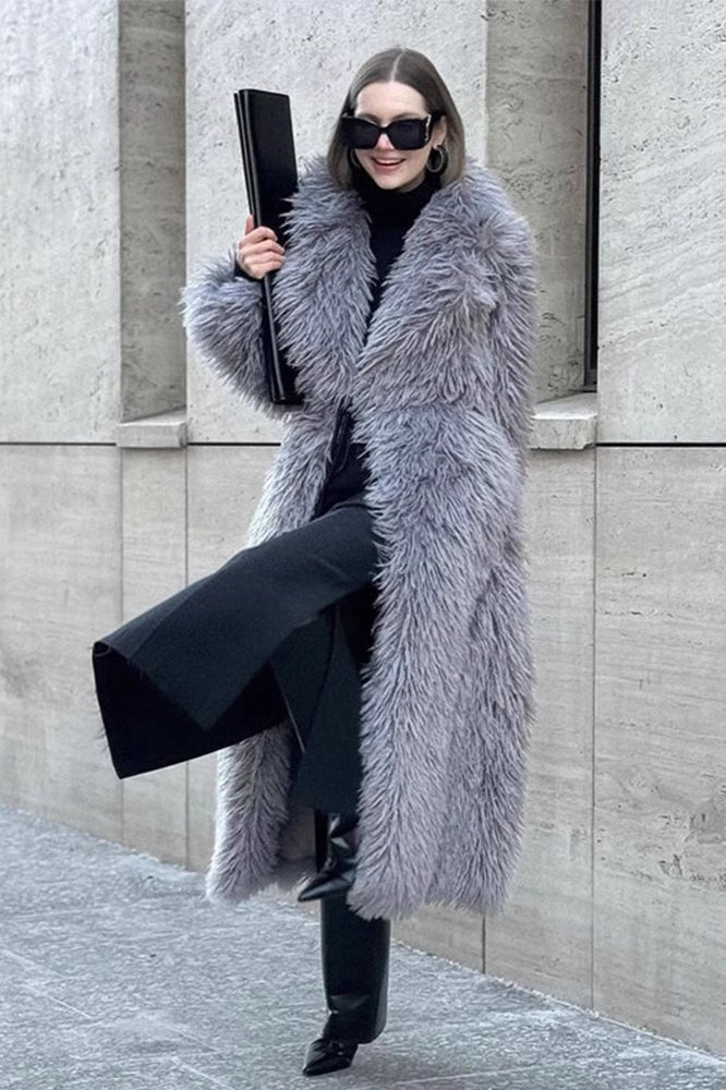 White Over The Knee Long Eco Faux Fur Overcoat