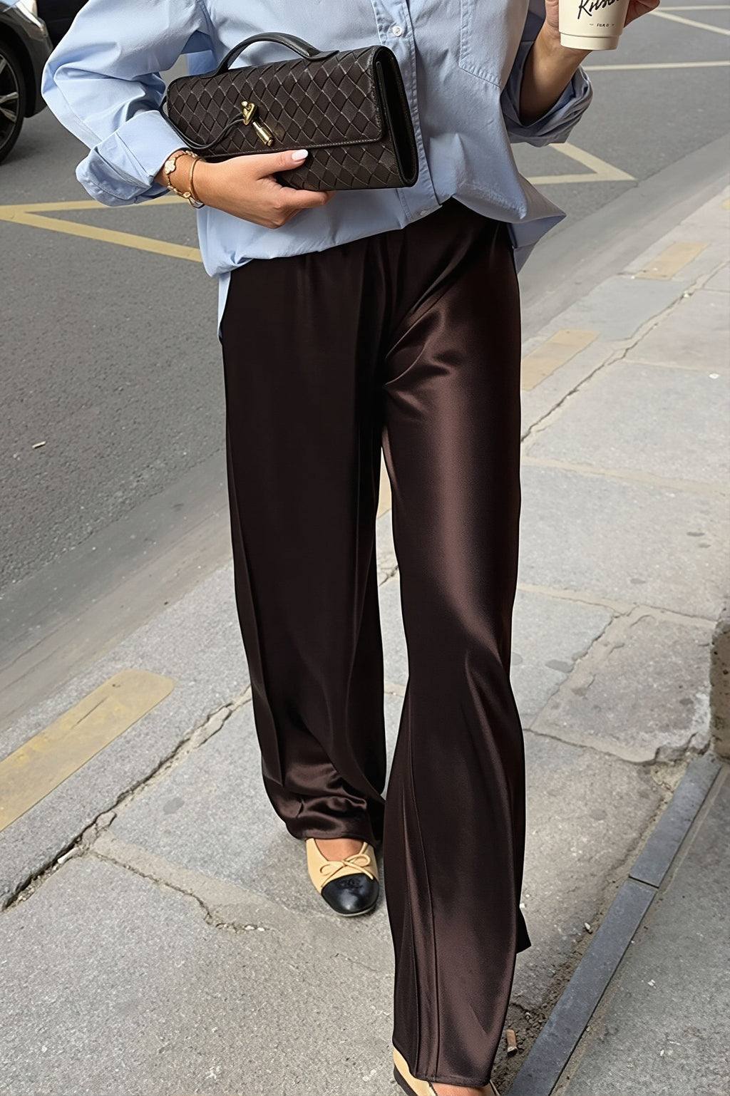 Satin Straight Leg Draped Pants