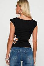 Design Floral Hollow Casual T-Shirt
