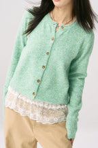 Green Knit Cuffed Solid Cardigan