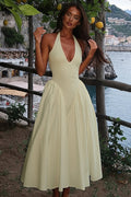 Polka Dot Halter Deep V High Rise Maxi Dress