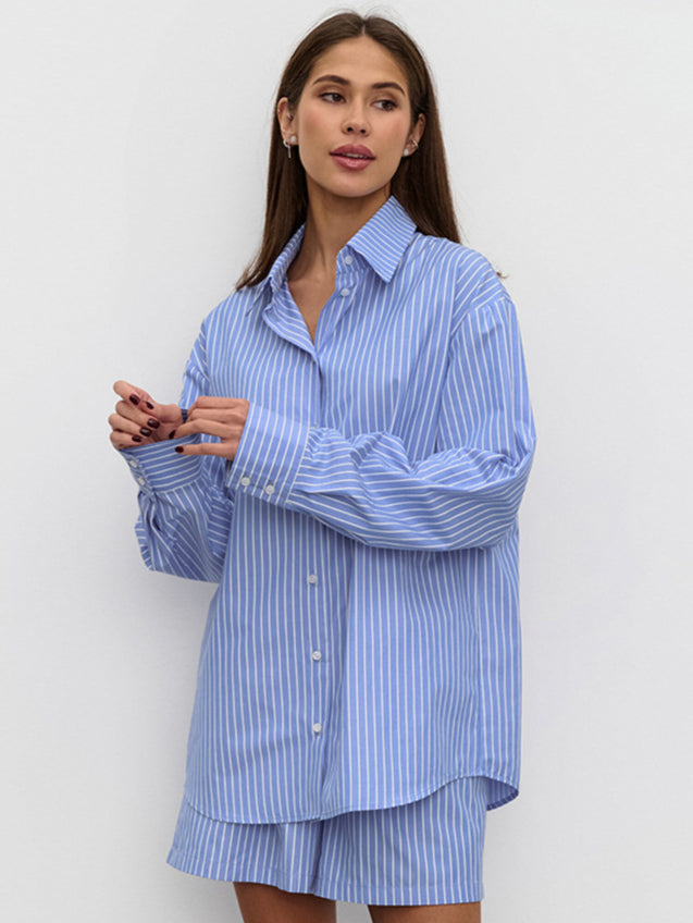 Striped Cotton Casual Set Blouse