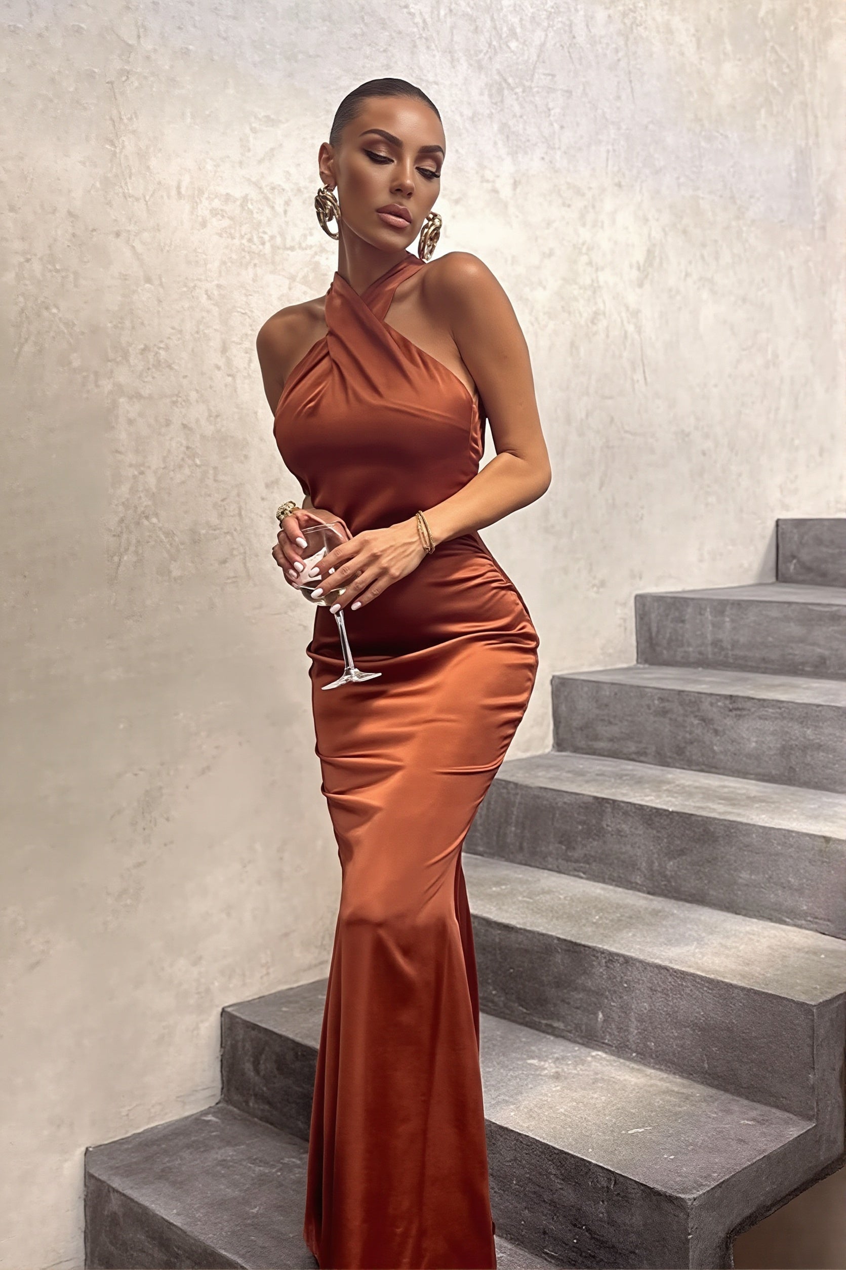 Solid Slim Backless Sleeveless Maxi Dress