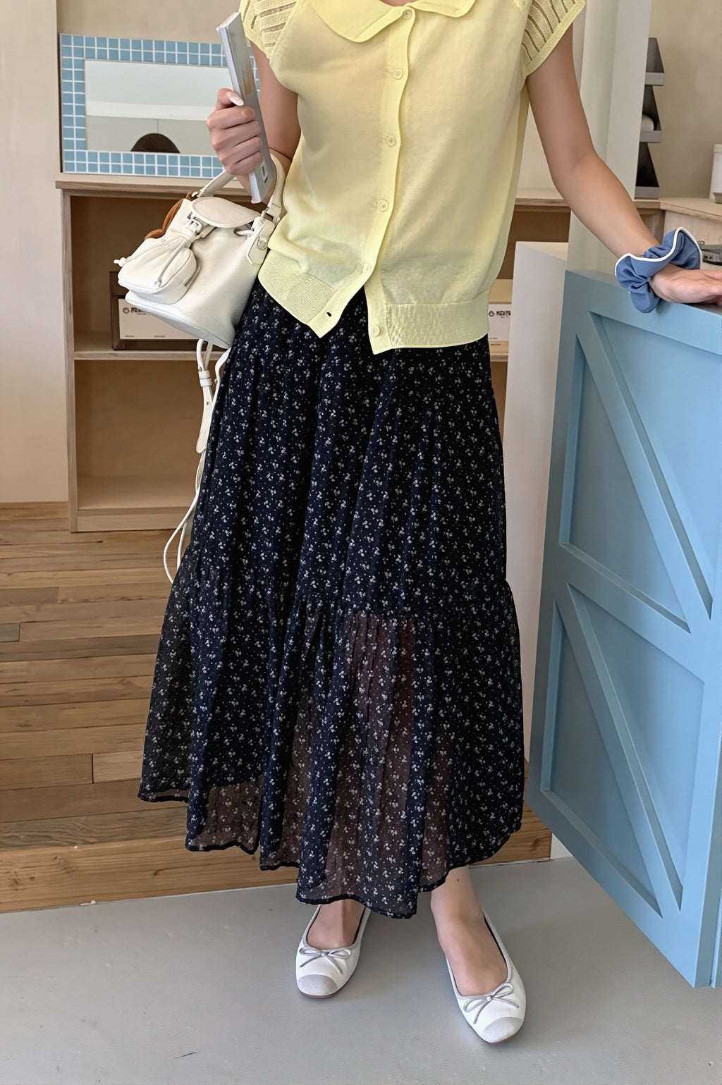 Floral Drawstring Waist Flowy Skirt
