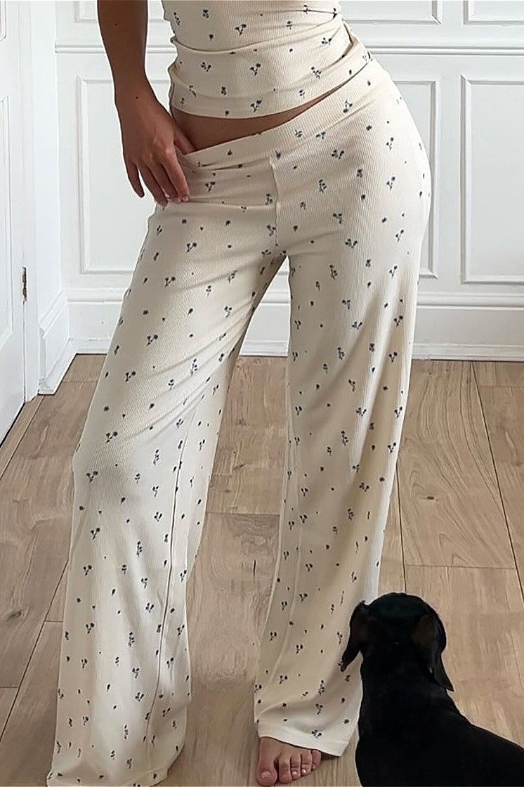 Floral Sleeveless Crop Top Wide Leg Pants Two Piece Set