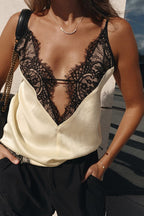 Lace Patchwork Deep V Neck Cami Top