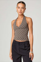 Polka Dot Plaid Slim Halter Top