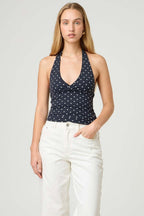 Polka Dot Plaid Slim Halter Top
