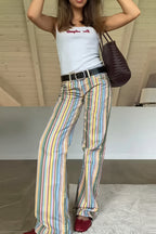 Rainbow Stripe Low Waist Straight Jeans