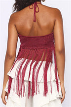 Tie Cami Hollow Tassel Halter Top