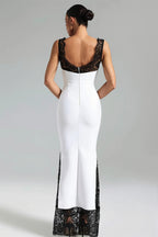 V Neck Lace Splice Maxi Dress