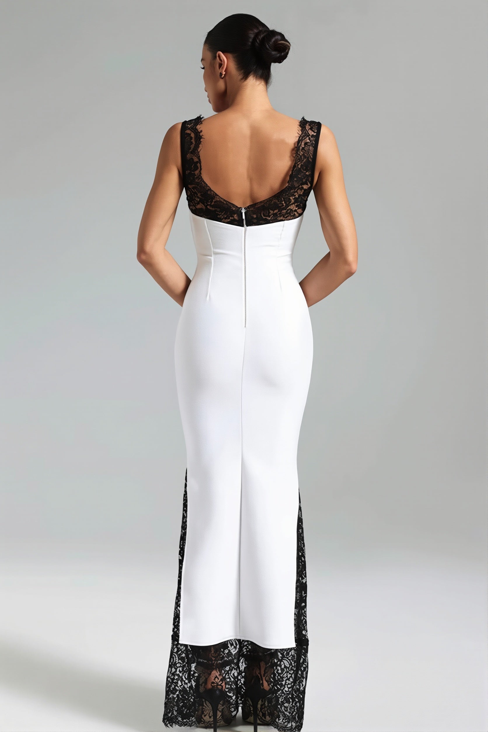V Neck Lace Splice Maxi Dress