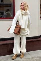 Relaxed Fit V Neck Ribbed Sweater With Pants Two Piece Set