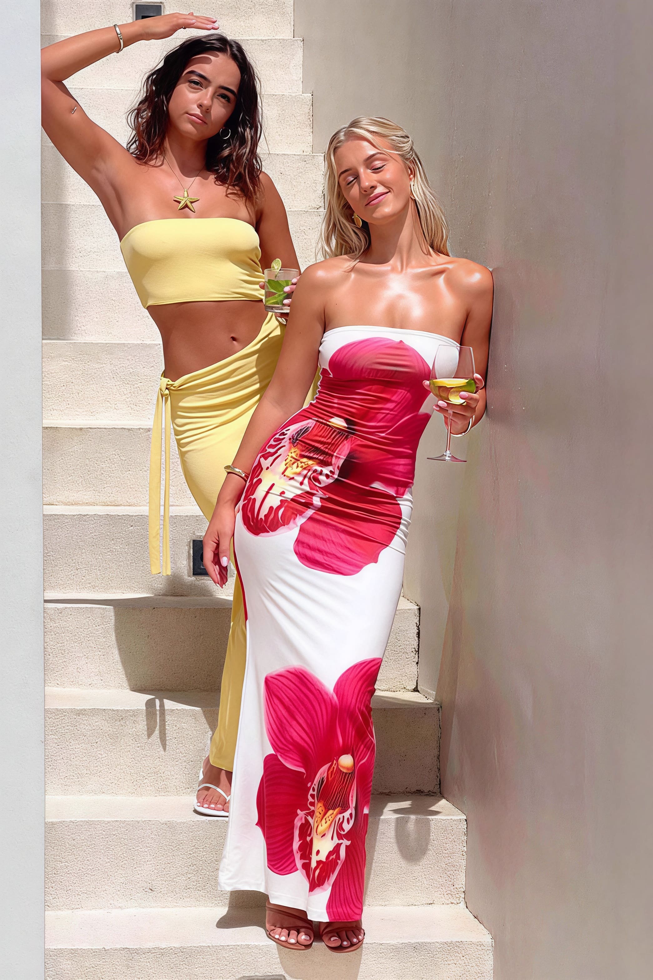 Bandeau Bodycon Floral Print Maxi Dress