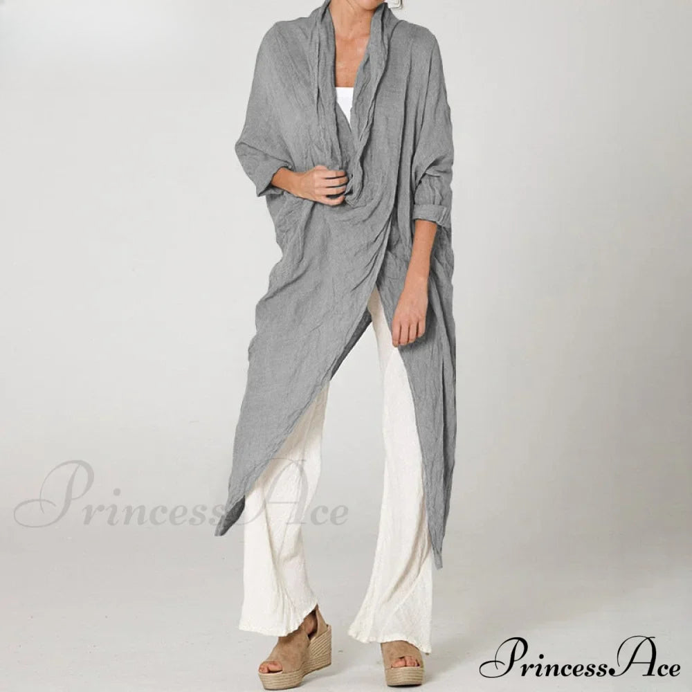 Solid Asymmetrical Cowl Neck Blouse
