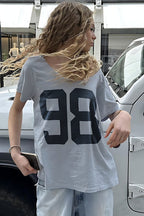 Casual Loose Number Print Off Shoulder Crew T-Shirt