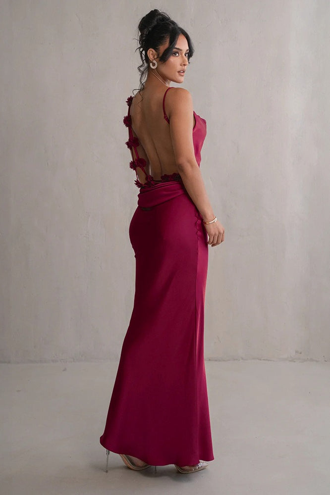 Satin Cami Backless Slim Fit Prom Dress
