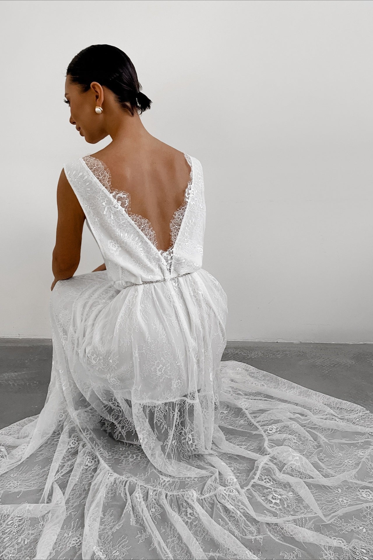 Solid V Neck Loose Lace Maxi Dress