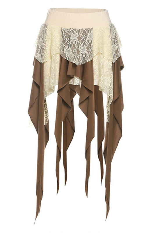 Color Block Drape Tie Asymmetric Skirt