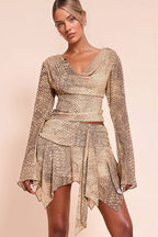 Flowy Snake Print Tie Detail Skirt Set
