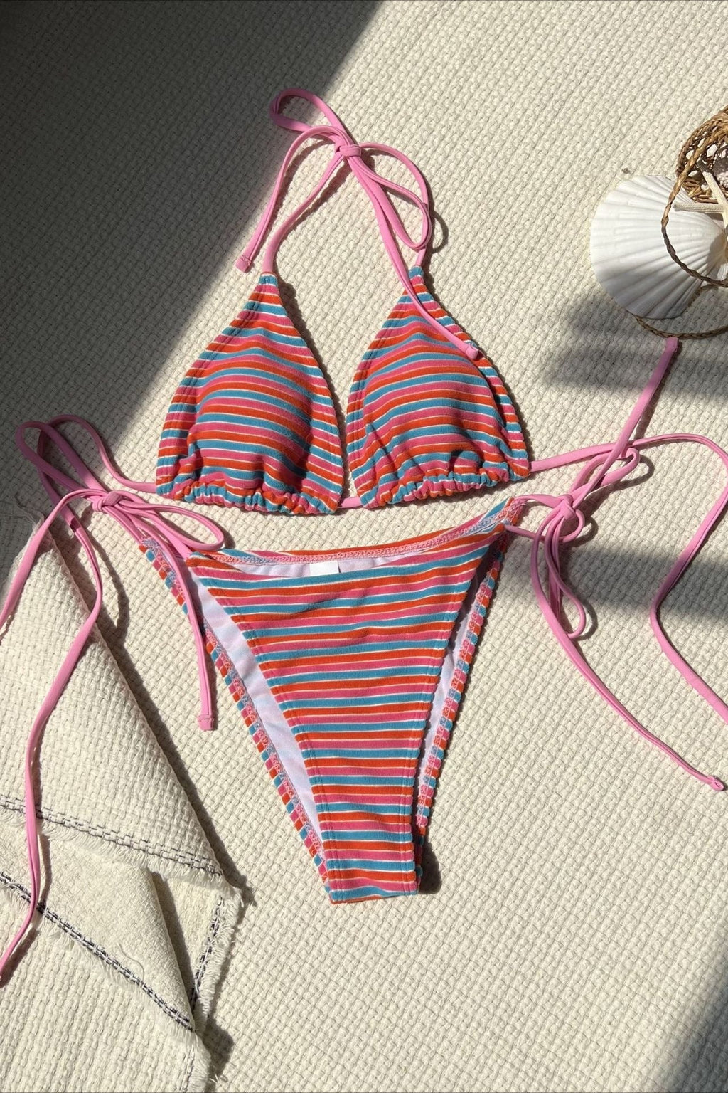 Striped Toweling Two Piece Swim Set