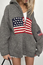 Flag Graphic Knit Zippered Hoodie