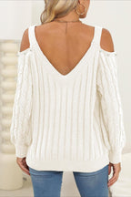 Deep V Off-Shoulder Loose Pullover Sweater