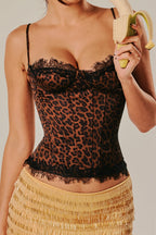 Leopard Print Lace Insert Cami Top