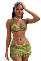 Green Lace Bikini With Cover Three Piece Swim Sets