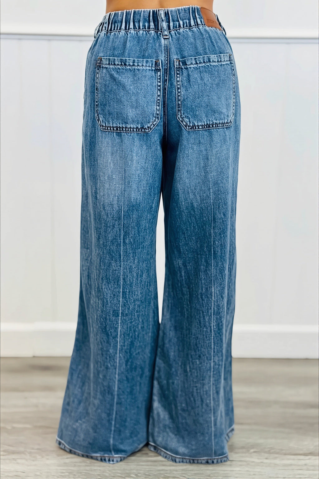 Retro Washed Elastic Drawstring Straight Jeans
